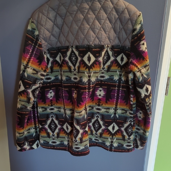 Gray and Yellow Geometric Bomber Jacket with Quilted Design - Picture 5 of 6